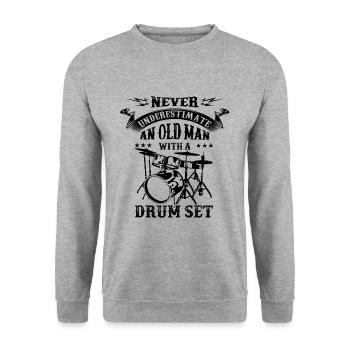 Unterschätzen Sie nie einen alten Mann Schlagzeug - Unisex Pullover - Weißgrau meliert - Vorne - Alina (178cm) & Michal (187cm)