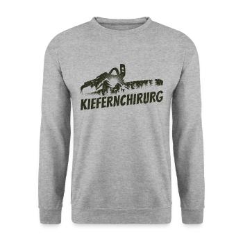Kiefernchirurg - Holz machen - Kettensäge Wald - Unisex Pullover - Weißgrau meliert - Vorne - Alina (178cm) & Michal (187cm)