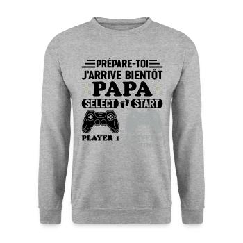 Bientôt Papa Annonce Grossesse Futur Père Gamer - Sweat-shirt Unisexe - gris chiné - Devant - Alina (178cm) & Michal (187cm)