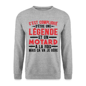 Je Suis Une Légende Et Un Motard - Sweat-shirt Unisexe - gris chiné - Devant - Alina (178cm) & Michal (187cm)