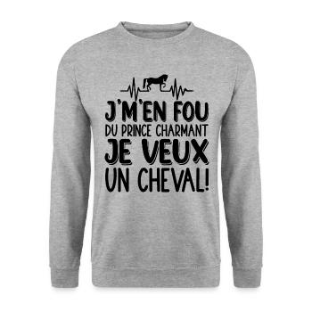 Je M'en Fou Du Prince Charmant Je Veux Un Cheval - Sweat-shirt Unisexe - gris chiné - Devant - Alina (178cm) & Michal (187cm)