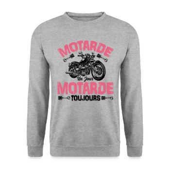 Motarde Un Jour Motarde Toujours - Sweat-shirt Unisexe - gris chiné - Devant - Alina (178cm) & Michal (187cm)