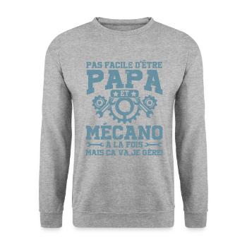 Papa Et Mécano À La Fois Mais Ça Va Je Gère - Sweat-shirt Unisexe - gris chiné - Devant - Alina (178cm) & Michal (187cm)