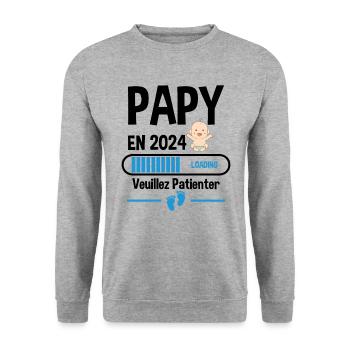 Futur Papy 2024 Grand-père Bébé Grossesse Cadeau - Sweat-shirt Unisexe - gris chiné - Devant - Alina (178cm) & Michal (187cm)