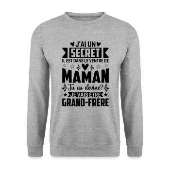 J'ai Un Secret Je Vais Être Grand Frère - Sweat-shirt Unisexe - gris chiné - Devant - Alina (178cm) & Michal (187cm)
