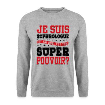Je Suis Sophrologue Quel Est Ton Super Pouvoir - Sweat-shirt Unisexe - gris chiné - Devant - Alina (178cm) & Michal (187cm)