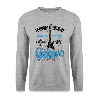 Mon Plan De Retraite C'est Jouer De Guitare - Sweat-shirt Unisexe - gris chiné - Devant - Alina (178cm) & Michal (187cm)