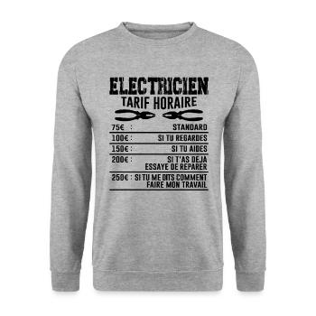 Le Tarif Horaire D'un Électricien - Sweat-shirt Unisexe - gris chiné - Devant - Alina (178cm) & Michal (187cm)