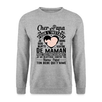 Naissance Enceinte Humour Idée Cadeau Papa Amour - Sweat-shirt Unisexe - gris chiné - Devant - Alina (178cm) & Michal (187cm)