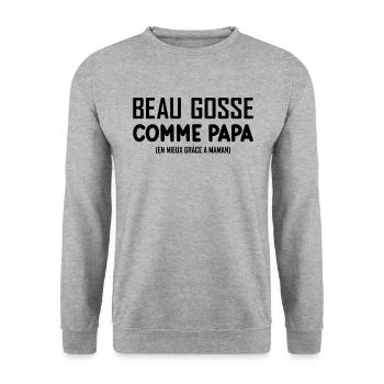Beau Gosse Comme Papa Cadeau Maman Body Enceinte - Sweat-shirt Unisexe - gris chiné - Devant - Alina (178cm) & Michal (187cm)