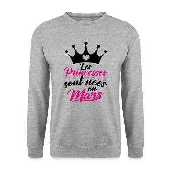 Les Princesses Sont Nées En Mars - Sweat-shirt Unisexe - gris chiné - Devant - Alina (178cm) & Michal (187cm)