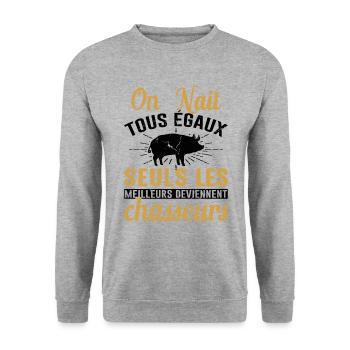 Les Meilleurs Deviennent Chasseurs Chasser Cadeau - Sweat-shirt Unisexe - gris chiné - Devant - Alina (178cm) & Michal (187cm)