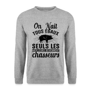 Les Meilleurs Deviennent Chasseurs Chasser Cadeau - Sweat-shirt Unisexe - gris chiné - Devant - Alina (178cm) & Michal (187cm)