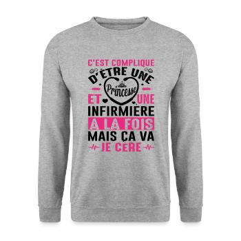 Infirmière Princesse Cadeau Anniversaire Médecine - Sweat-shirt Unisexe - gris chiné - Devant - Alina (178cm) & Michal (187cm)