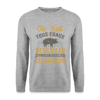 Les Meilleurs Deviennent Chasseurs Chasser Cadeau - Sweat-shirt Unisexe - gris chiné - Devant - Alina (178cm) & Michal (187cm)