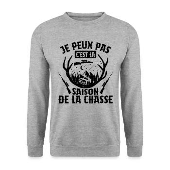Je Peux Pas C'est La Saison De La Chasse Chasser - Sweat-shirt Unisexe - gris chiné - Devant - Alina (178cm) & Michal (187cm)