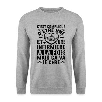 Infirmière Princesse Cadeau Anniversaire Médecine - Sweat-shirt Unisexe - gris chiné - Devant - Alina (178cm) & Michal (187cm)