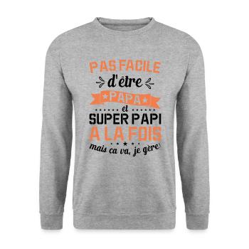 Papa Et Super Papy Fête Des Pères Cadeau De Noël - Sweat-shirt Unisexe - gris chiné - Devant - Alina (178cm) & Michal (187cm)