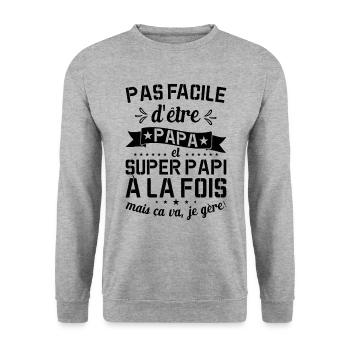 Papa Et Super Papy Fête Des Pères Cadeau De Noël - Sweat-shirt Unisexe - gris chiné - Devant - Alina (178cm) & Michal (187cm)
