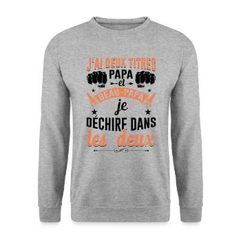 J'ai Deux Titres Papa Et Beau-papa Fête Des Pères - Sweat-shirt Unisexe - gris chiné - Devant - Alina (178cm) & Michal (187cm)