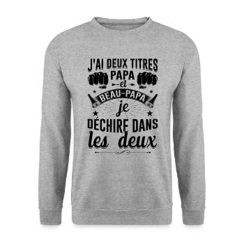 J'ai Deux Titres Papa Et Beau-papa Fête Des Pères - Sweat-shirt Unisexe - gris chiné - Devant - Alina (178cm) & Michal (187cm)
