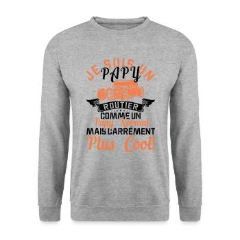 Papy Routier Cadeau Anniversaire Transport Route - Sweat-shirt Unisexe - gris chiné - Devant - Alina (178cm) & Michal (187cm)