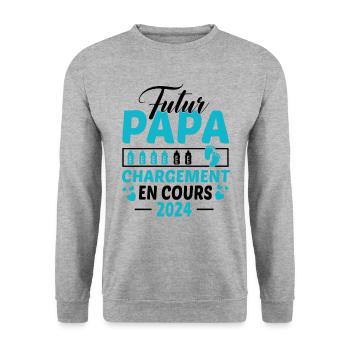 Futur Papa 2024 Idée Cadeau Annonce Grossesse - Sweat-shirt Unisexe - gris chiné - Devant - Alina (178cm) & Michal (187cm)