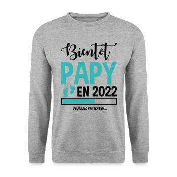 Bientôt Papy En 2022 Idée Cadeau Annonce Grossesse - Sweat-shirt Unisexe - gris chiné - Devant - Alina (178cm) & Michal (187cm)