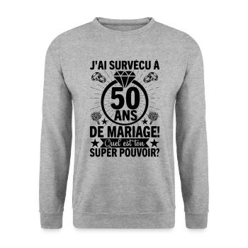 Cadeau Pour 50 Ans De Mariage - Sweat-shirt Unisexe - gris chiné - Devant - Alina (178cm) & Michal (187cm)