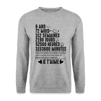 Cadeau Pour 6 Ans De Mariage - Sweat-shirt Unisexe - gris chiné - Devant - Alina (178cm) & Michal (187cm)