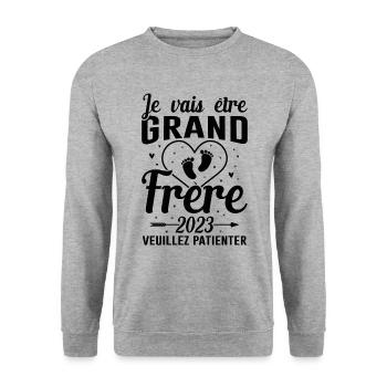 Je Vais Être Grand Frère 2023 - Sweat-shirt Unisexe - gris chiné - Devant - Alina (178cm) & Michal (187cm)