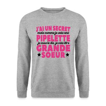 J'ai Un Secret Je Vais Être Grande Soeur - Sweat-shirt Unisexe - gris chiné - Devant - Alina (178cm) & Michal (187cm)
