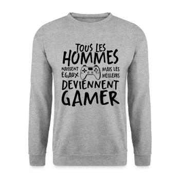 Les Meilleurs Hommes Deviennent Gamer - Sweat-shirt Unisexe - gris chiné - Devant - Alina (178cm) & Michal (187cm)