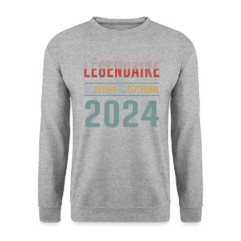 Légendaire Depuis Septembre 2024 Anniversaire - Sweat-shirt Unisexe - gris chiné - Devant - Alina (178cm) & Michal (187cm)