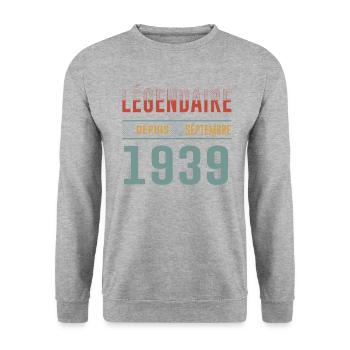 Légendaire Depuis Septembre 1939 Anniversaire - Sweat-shirt Unisexe - gris chiné - Devant - Alina (178cm) & Michal (187cm)