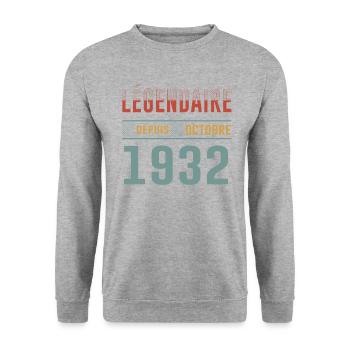 Légendaire Depuis Octobre 1932 Anniversaire - Sweat-shirt Unisexe - gris chiné - Devant - Alina (178cm) & Michal (187cm)