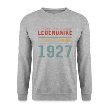 Légendaire Depuis Novembre 1927 Anniversaire - Sweat-shirt Unisexe - gris chiné - Devant - Alina (178cm) & Michal (187cm)