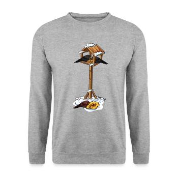 Mangeoire d’hiver Birdhouse - Sweat-shirt Unisexe - gris chiné - Devant - Alina (178cm) & Michal (187cm)