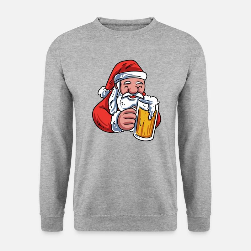 Weihnachtsmann trinkt Bier - Unisex Pullover - Weißgrau meliert