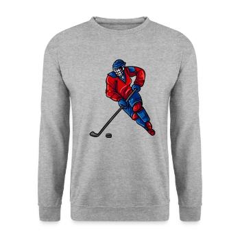 Eishockeyspieler Puck - Unisex Pullover - Weißgrau meliert - Vorne - Alina (178cm) & Michal (187cm)