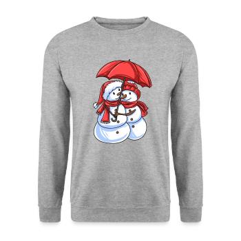 Schneemann Liebe - Unisex Pullover - Weißgrau meliert - Vorne - Alina (178cm) & Michal (187cm)