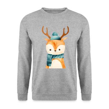 Hirsch - Unisex Pullover - Weißgrau meliert - Vorne - Alina (178cm) & Michal (187cm)