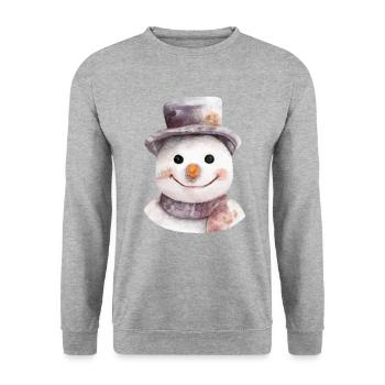 Retro Weihnachten Schneemann Gesicht - Unisex Pullover - Weißgrau meliert - Vorne - Alina (178cm) & Michal (187cm)