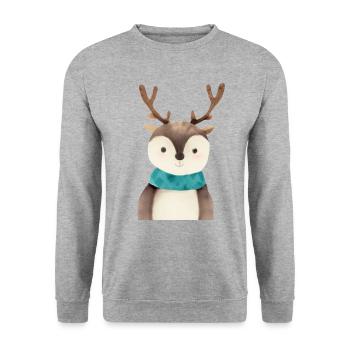 Hirsch - Unisex Pullover - Weißgrau meliert - Vorne - Alina (178cm) & Michal (187cm)