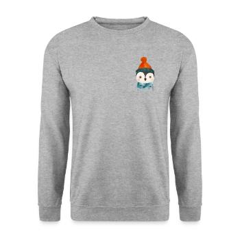 Cute Penguin Chest Pocket - Unisex Sweatshirt - salt & pepper - Front - Alina (178cm) & Michal (187cm)