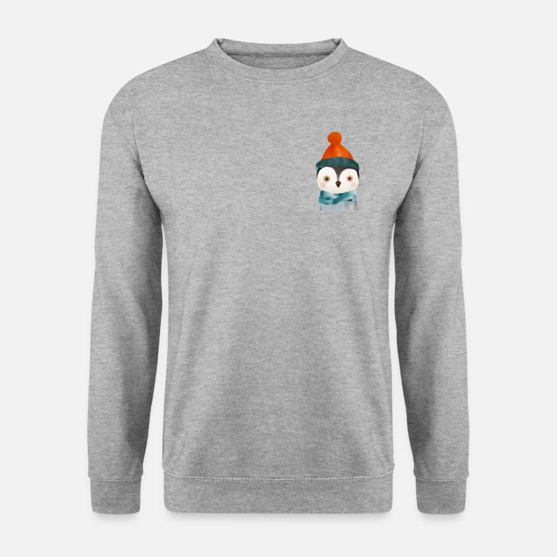 Niedlicher Pinguin Brusttasche - Unisex Pullover - Weißgrau meliert