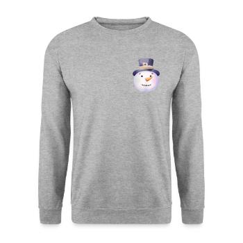 Retro Winter Schneemann Gesicht Brusttasche - Unisex Pullover - Weißgrau meliert - Vorne - Alina (178cm) & Michal (187cm)
