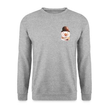 Schneemann Gesicht Retro Winter Brusttasche - Unisex Pullover - Weißgrau meliert - Vorne - Alina (178cm) & Michal (187cm)