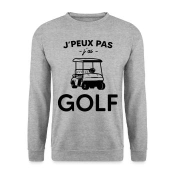 J'peux pas j'ai golf - cadeau - voiturette - Sweat-shirt Unisexe - gris chiné - Devant - Alina (178cm) & Michal (187cm)