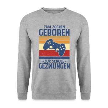 Zum Zocken Geboren Zur Schule Gezwungen - Unisex Pullover - Weißgrau meliert - Vorne - Alina (178cm) & Michal (187cm)